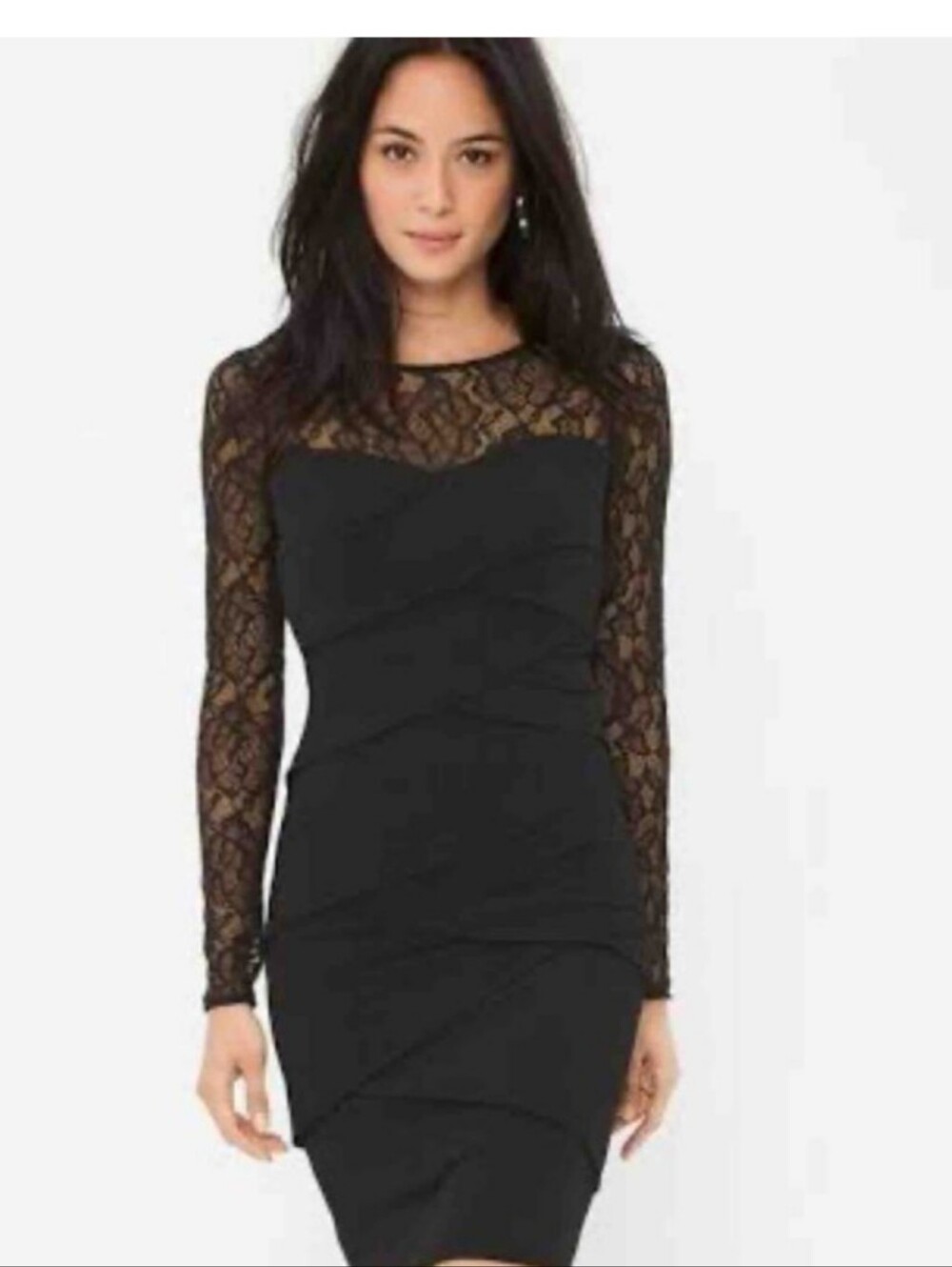 White House Black Market Black Lace-Sleeve Bodycon Dress